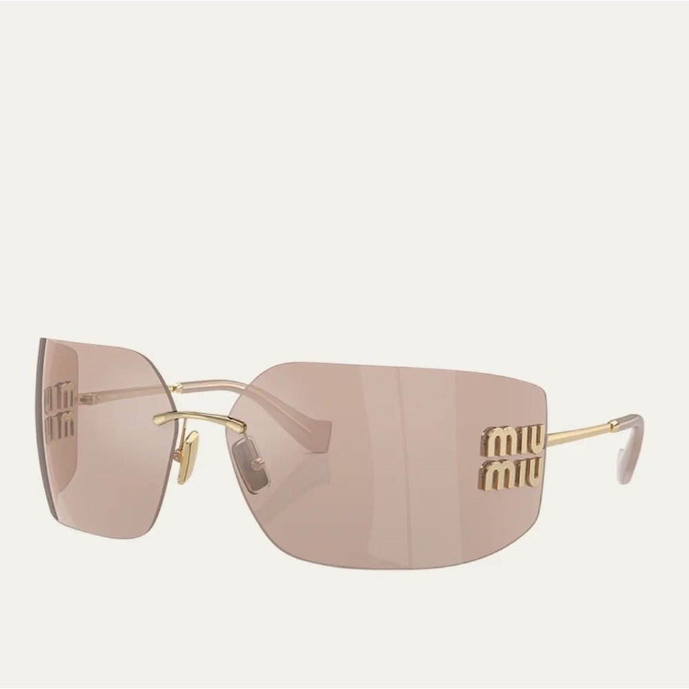 Miu Miu Rimless Sunglasses with Pink Lenses and Gold Hardware